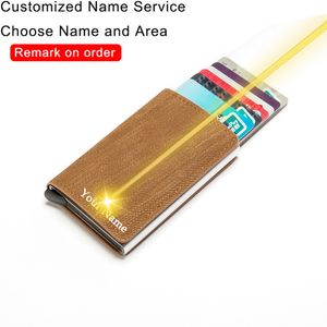 Bycobecy Özelleştirilmiş Adı kartlıklı cüzdan Erkekler RFID Engelleme Deri Cüzdan İş Kredi Kartı Tutucu Çanta Cep Çanta Cüzdan