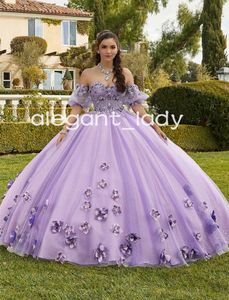 Lavanta Moss Peri Masalı Quinceanera Balo Elbiseleri Kapalı Omuz Çiçek Aplike Korse Balo Vestido de 15 anos mexicanos