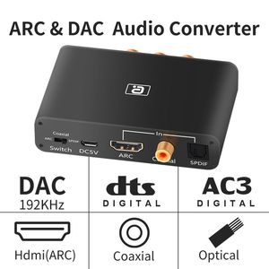 Разъемы 192 кГц цифровой и аналоговой DAC HDMiarc Audio Extractor Optical Coaxial RCA 3,5 -мм джек -конвертер DTS AC3 без потерь 5.1 7.1 Адаптер