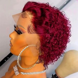 Кружевные парики Pixie Cut Wig 99J Color Spring curl Short Bob Human Hair For Women Natural Black Blonde Jarin 230630