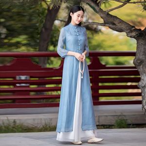 Roupas étnicas 2023 Ao Dai Cheongsam Vestido Chinês Elegante Aodai Oriental Estampado de Flores Chiffon Qipao Vietnã Feminino