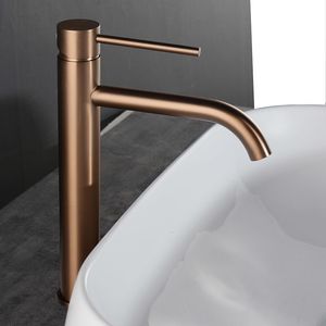 Banyo Lavabo Bataryaları Fırçalanmış Altın Banyo Havzası Bataryası Soğuk Ve Mikser Su Musluğu Güverte Üstü Tek Delik Kolu Uzun Stil Fırçalanmış Gül Altın 230629