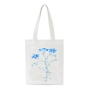 Alışveriş Çantaları SCCFMM DIY Resim Baskı Moda Karikatür Pamuk Kanvas Kitap Çantası Rahat Beyaz Çanta Omuz Çiçek Baskı Tote