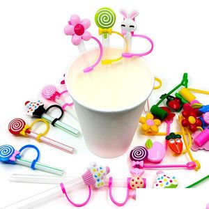 Drinking Straws Sile Sts Toppers Cute Reusable Splash Proof Plug Ers Party Juice Wine Recognizer Drop Delivery Home Garden Kitchen D Dhalu