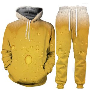 Erkeklerin Takipleri Sonbahar ve Kış Beer Cuma 3D Baskı Sweatshirt Sıradan Moda Hoodie Pantolon 2 PCS Setleri Yuvarlak Boyun Giysileri