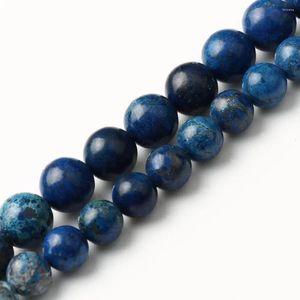 Boncuklar 6/8/10 mm Doğal Deniz Tortu Koyu Mavi İmparatorluk Turquoises Mücevherat için Yuvarlak Jaspers DIY Takılar Bilezik Malzemeleri