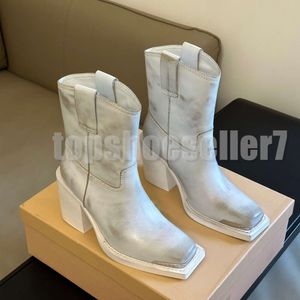 Tasarımcı botları kadın cowgirls Western Cowboys Square Toes ayak bileği toka ayakkabıları beyaz lüks deri bisikletçi botları martin bot kemer toka trim EUR 35-40