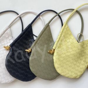 Kleine Solstice-Schultertasche für Damen, Intrecciato-Leder, Designer-Einzeltasche, abnehmbare Innentasche mit Reißverschluss, Kordelverschluss, großes Fassungsvermögen