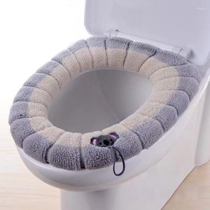 Toilet Seat Covers 1PC Gray Winter Warm Thicker Soft Washable Hygienic Antibacterial Cover Mat With Handle Bathroom Products Household