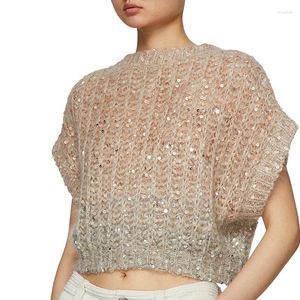 Kadın Sweaters B/C Yaz ağır el işi kadınlar Kısa kollu Dolman Sleeve Kısa Bölüm Gradyan Pullu Kazak Lady Örme Üst