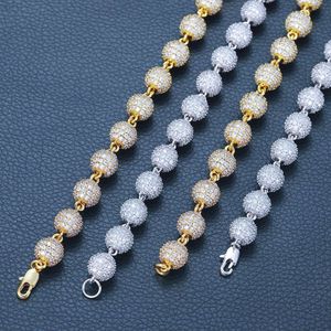 Fashion Jewelry Hip Hop Necklace 10mm 18k Gold Plated Bling Moissanite 3d Round Bead Cuban Link Chain Iced Out Initial Necklace