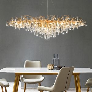 Modern Ev Dekoru Lambası Altın Yağmur Dökümü Cam Avize İç Oturma Odası Yemek Masası Alüminyum Led Ağaç Avize