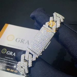 marca moda donna Elegante 12mm Due file Argento massiccio 925 Ghiacciato Gioielli Hip Hop Fuoco Flawless Moissanite Bracciali a catena a maglia cubana di migliore qualità