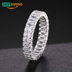 Dropshipping 4*2mm Baguette Moissanite Eternity Ring 925 Sterling Silver Vvs Mossanite Diamond Engagement Jewelry Fashion Women