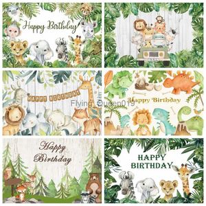 Background Material Jungle Backdrop Safari Birthday Party Decoration Tropical Plants Animals Photography Background Baby Name Personnalise Poster YQ231003