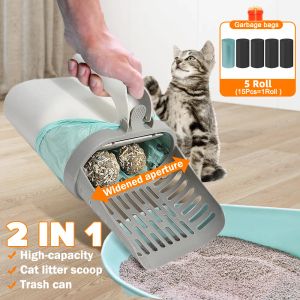Upgrade Widen Katzenstreuschaufel mit Nachfüllbeuteln, große Katzentoilette, selbstreinigendes Katzenabfallbehältersystem, Heimtierbedarf
