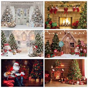 Old Brick Fireplace Christmas Tree Teddy Bear Baby Photo Backdrop Photography Background