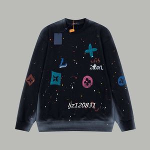 23SS Erkekler Hoodie El Boyalı Graffiti Kadınlar Sıradan kazak% 100 Pamuk Desen Sprey Boyalı 420g Yuvarlak Boyun Kazak Spor Üstü