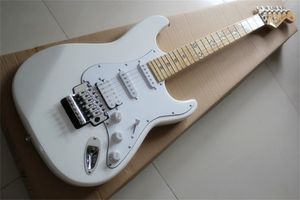 Yüksek kaliteli özel dükkan beyaz elektro gitar pasif s-s-h pikaplar tremolo akçaağaç klavye kilitli fındık yıldızları perdeler kakma