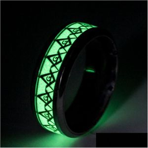 Rings Luminous Fluorescent Glowing Engagement Ring Men Stainless Steel Finger Heart Masonic For Women Glow In The Dark Drop Delivery Dhjeq