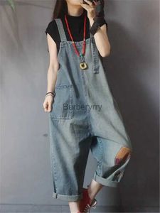 Kadın Tulumlar Yükselticiler Gevşek Büyük Boyu Tulumlar Kadın Tulumları Bahar Günlük Kayışları Kot Tulumlar Vintage Yama Tasarımları Denim Bib Pantolon Baggy Dungareesl231005