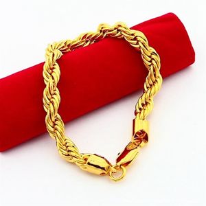Pulseira de corda grossa de 6mm, corrente 18k, ouro amarelo, clássico, masculina, joias da moda, presente, ed, alto polimento262e