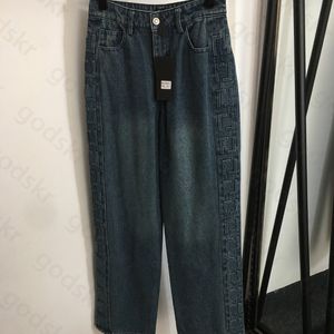 Moda Mektubu Baskı Kotu Kadın Yüksek Belli Düz Bacak Pantolon Tasarımcısı Pantolon Zayıflama Jean Pants