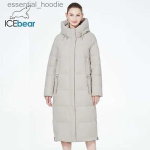 Women's Down Parkas ICEbear 2023 Maxi Long fe winter coat slim warm zipper elegant women cotton jacket hooded parka GWD3953I L231005