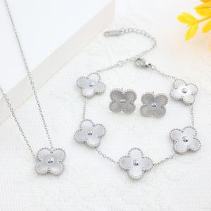 Classic Clover Necklace Women Four Leaf Clover Pendant Necklaces Bracelet Earring Gold Silver Stainless Steel Jewelry Womens Engagement Party Gift no box