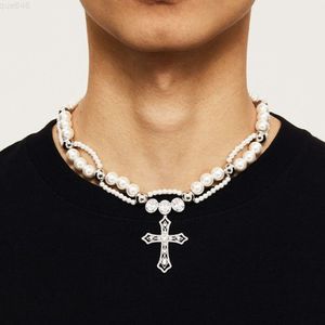Collier en argent massif avec perles naturelles baroques, nouveau Design, Vvs Moissanite, diamant, croix, chaîne cubaine, bijoux pour hommes