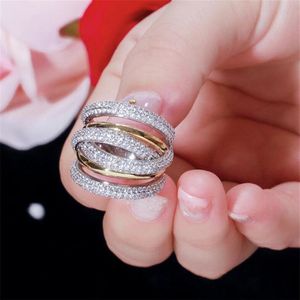 ABD Boyutu 5-10 Çarpıcı Lüks Takı 14K Beyaz Altın Dolgu Pave Beyaz Sapphire CZ Diamond Kadınlar Düğün Nişan Çapraz Band Ring G296J