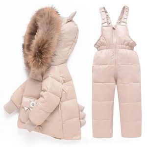 Conjuntos de roupas Branco Duck Down Jaquetas para Crianças Casaco com Capa de Pele Real Meninos Meninas Parkas Grosso Moda Ski Suit Snow Outfit 230928