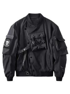 Mens Ceketler Ölüm Tanrısı Bombacı Ceket Göğüs Cep Teknik Giyim Erkekler Punk Hip Hop Taktik Sokak Giyim Siyah Varsity Büyük boyutlu MA1 Katlar 231005