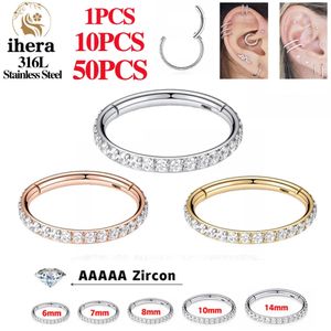 Nose Rings Studs 50PCS Stainless Steel Zircon CZ Hinged Segment Nose Septum Clicker Ring Round Earrings Hoops Ear Tragus Helix Piercing Jewelry 231005