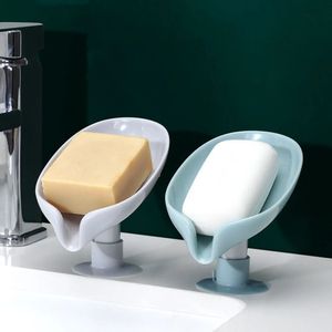 Soap Dishes Bathroom Leaf Sponge Tray Portable 2PCS Holder Shower accessories Kitchen Suction Cup Soap dish Plastic 230926