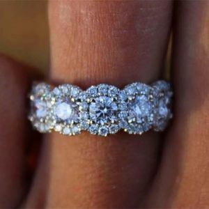 Alyans Lüks Kadın Büyük Kristal Yuvarlak Nişan Yüzüğü Sevimli 925 Gümüş Zirkon Taş Vintage Kadınlar 231005