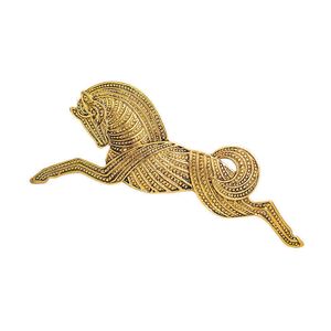 Broche de luxo de designer do zodíaco, broche de cavalo antigo de ouro e prata galvanizado, broche de corcel galopante, acessórios de animais, masculino e feminino, corsage