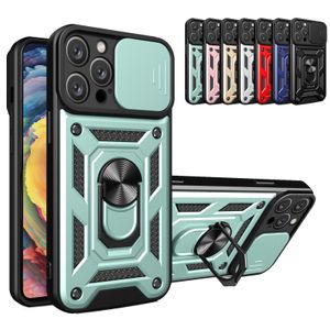 Hibrit Manyetik Parmak Yüzük Kickstand Kılıfları İPhone 15 Pro MAX 14 13 12 11 XR XS X Hibrid Çift Katmanlı Slayt Kamera Lens Koruyucu Telefon Kapağı Funda