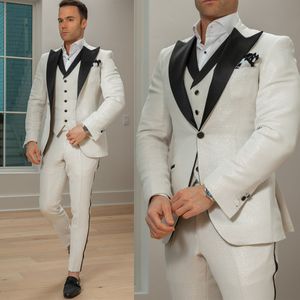 Fashion Sequined Men Wedding Tuxedos Black Peaked Lapel Groom Tailored Party Prom Coat Business Wear Outfit 3 Pieces