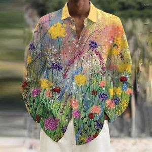 Erkekler Sıradan Gömlek Gömlek Keten Çiçek Grafik Baskılar Taşıma Blue Mor Açık Sokak Uzun Kollu Baskı Giyim Giyim Fashi