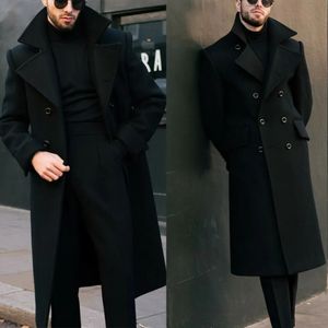 Erkek yün karışımları erkekler uzun ceket siyah çift göğüslü kuyruklu yün karışımı kış sıcak palto uyarlanmış blazer erkekler 231005