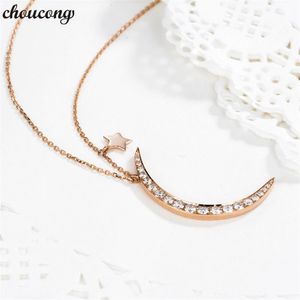 Choucong Moon Star Toodents 5a Zircon CZ Gerçek 925 STERLING Gümüş Düğün Kolyesi Kadınlar için Kolye ile Gelin Mücevherleri2501