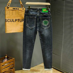 Мужские джинсы, дизайнерские гонконгские высококачественные зеленые джинсы с вышивкой Water Ghost (европейская версия), мужские эластичные облегающие леггинсы, брюки модного бренда X5EB