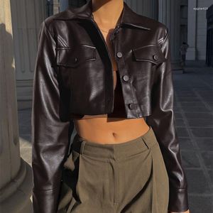 Женские куртки CINESSD 2023, осень-зима, сексуальные короткие пупки для девочек, кожаное верхнее пальто в стиле локомотив, повседневное воротник-поло, бюстгальтер