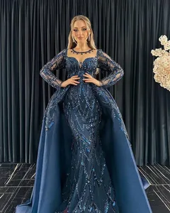 2023 Oct Aso Ebi Arabic Sequined Lace Mermaid Mother Of Bride Dresses Detachable Train Evening Prom Formal Party Birthday Celebrity Mother Of Groom Gowns Dress ZJ368