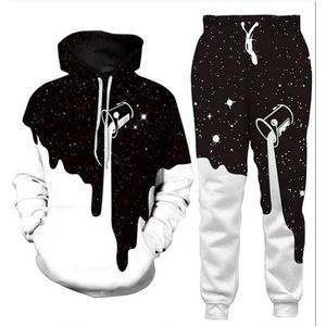 Bütün-Yeni Moda Erkekler Kadın Uzay Galaxy Milk Sweatshirt Joggers Komik 3D Baskı Unisex Hoodies Pants R05293D