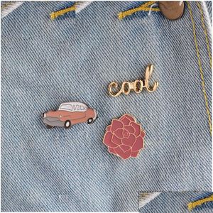 Pins Broschen Modeschmuck Brosche Emaille Pins Kragenabzeichen Rotes Auto Blume Cooles Design Fabrik Großhandel Drop Lieferung