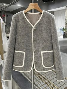 Damenjacken LANMREM Graue Wollkurze Jacke für Frauen Herbst und Winter Koreanischer Stil Baumwollfutter Chic Streetwear Top 2DA2028 231006
