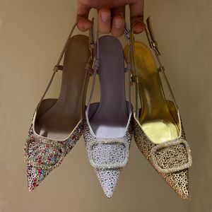 Slingback shinestones sandálias sapatos de vestido hialine pvc steletto saltos de luxo feminino designer de designer festeira noite best shoes calçados calçados de fábrica 34-42