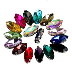 Glass Horse Eye Shape Glass Rhinestones With Claw Marquise Sew On Crystal Stone Strass Diamond Metal Base Buckle For Clothing Dressing 231007